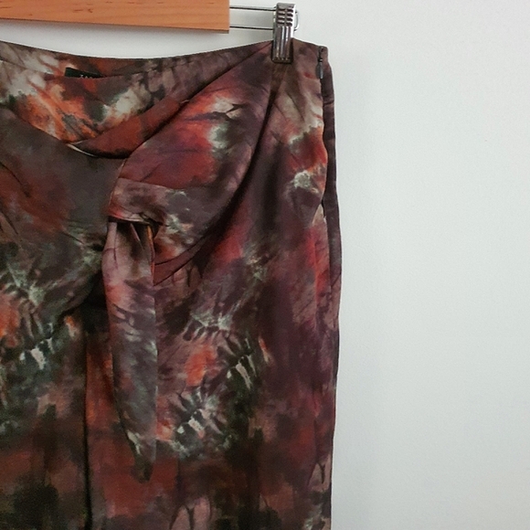 Zara Women's Brown Green Print Tie Front Wide Leg Pants Size L NWT - Picture 4 of 8